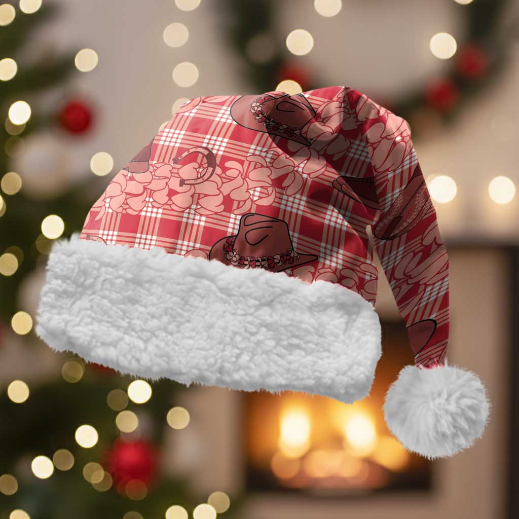 Red Palaka Hawaii Cowboy Christmas Santa Hat Puakenikeni Lei Paniolo Papale Seamless Vibes - Polynesian Pride