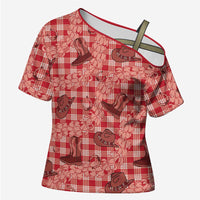 Red Palaka Hawaii Cowboy Cross Shoulder Shirt Puakenikeni Lei Paniolo Papale Seamless Vibes LT14 Female Red - Polynesian Pride