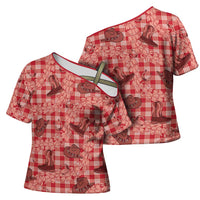 Red Palaka Hawaii Cowboy Cross Shoulder Shirt Puakenikeni Lei Paniolo Papale Seamless Vibes LT14 - Polynesian Pride