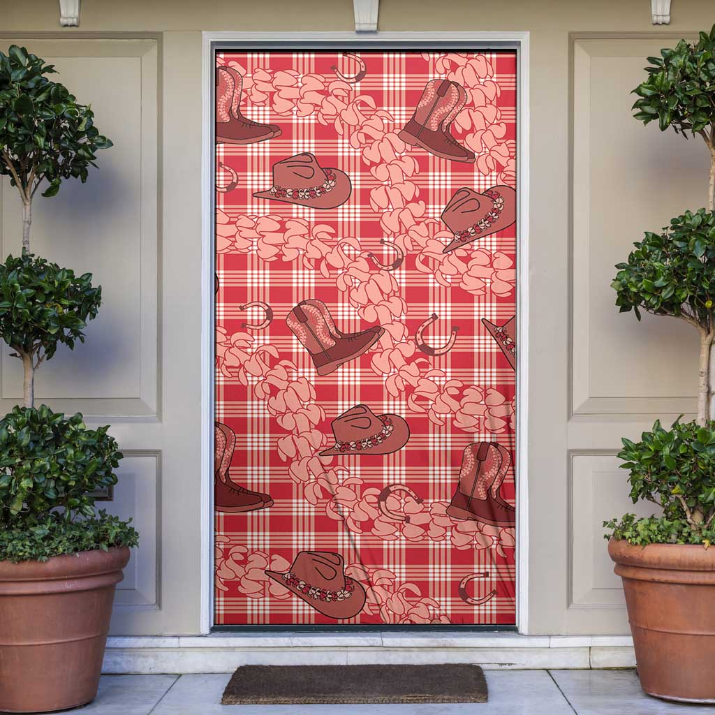 Red Palaka Hawaii Cowboy Door Cover Puakenikeni Lei Paniolo Papale Seamless Vibes LT14 Red - Polynesian Pride
