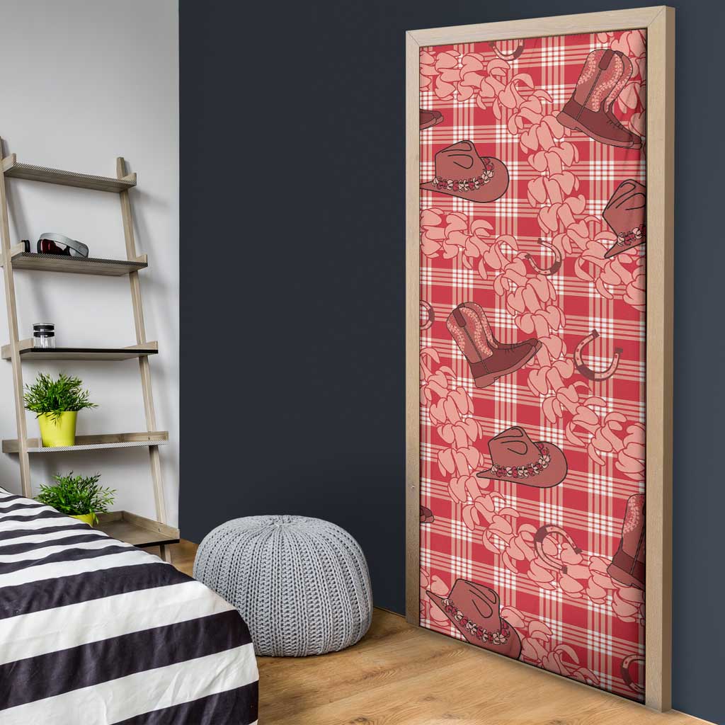 Red Palaka Hawaii Cowboy Door Cover Puakenikeni Lei Paniolo Papale Seamless Vibes LT14 - Polynesian Pride