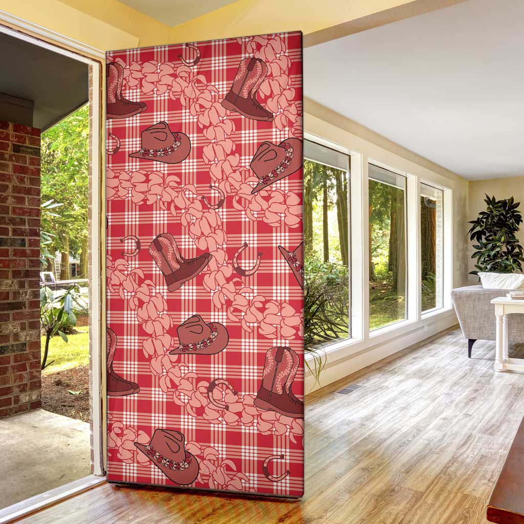 Red Palaka Hawaii Cowboy Door Cover Puakenikeni Lei Paniolo Papale Seamless Vibes LT14 - Polynesian Pride
