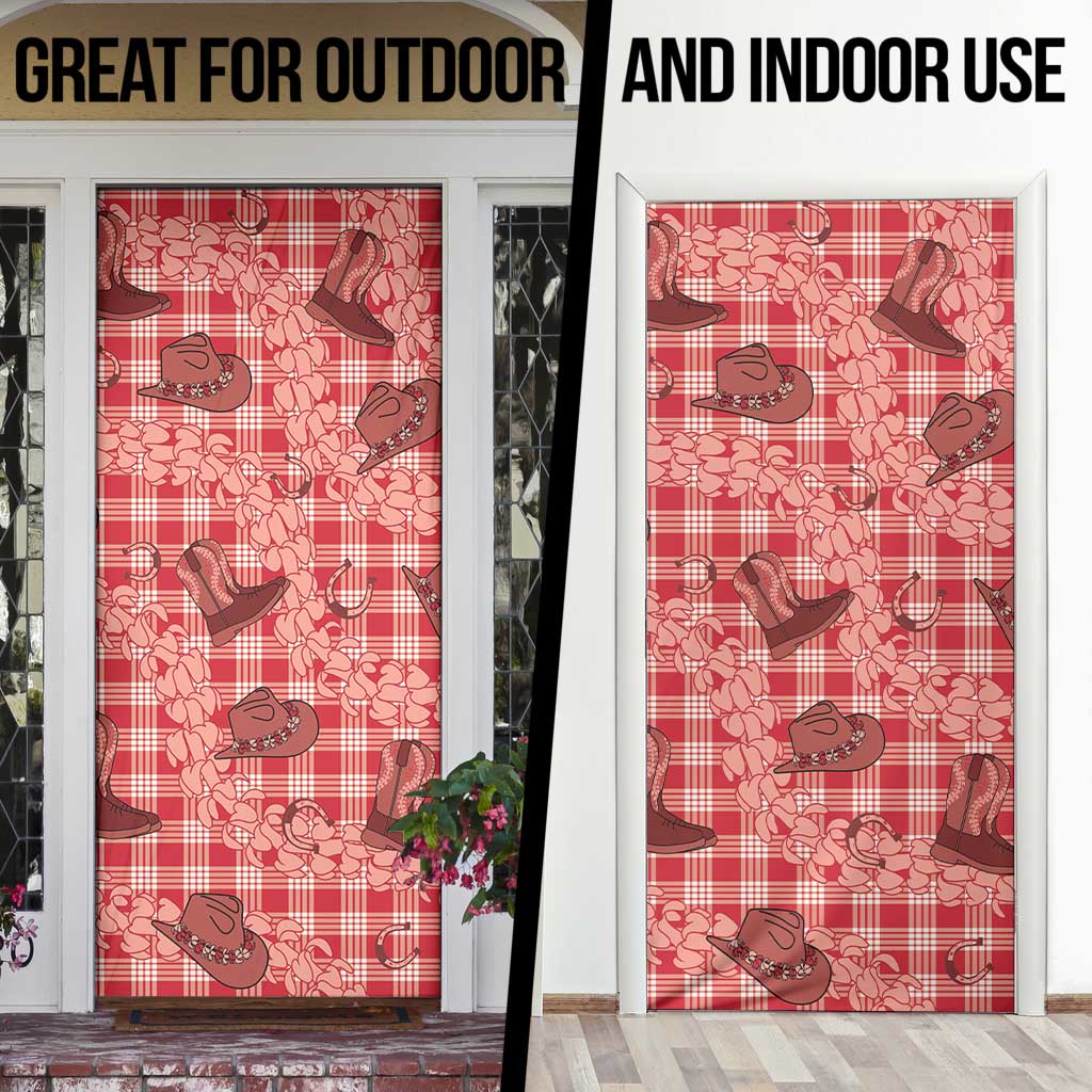 Red Palaka Hawaii Cowboy Door Cover Puakenikeni Lei Paniolo Papale Seamless Vibes LT14 - Polynesian Pride