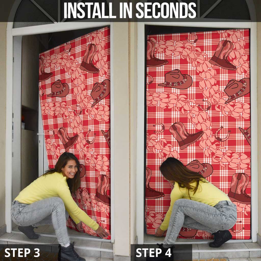 Red Palaka Hawaii Cowboy Door Cover Puakenikeni Lei Paniolo Papale Seamless Vibes LT14 - Polynesian Pride