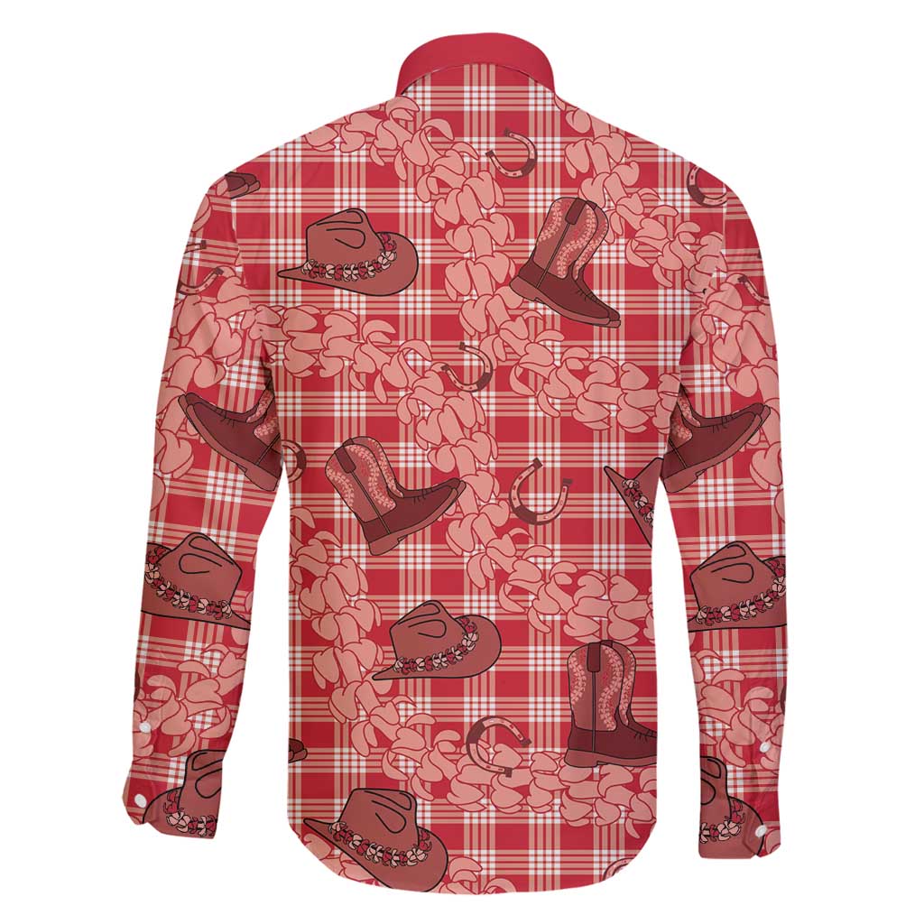 Red Palaka Hawaii Cowboy Family Matching Long Sleeve Bodycon Dress and Hawaiian Shirt Puakenikeni Lei Paniolo Papale Seamless Vibes LT14 - Polynesian Pride