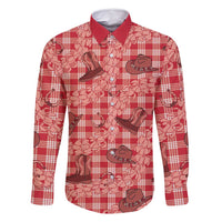 Red Palaka Hawaii Cowboy Family Matching Mermaid Dress and Hawaiian Shirt Puakenikeni Lei Paniolo Papale Seamless Vibes LT14 Dad's Shirt - Long Sleeve Red - Polynesian Pride