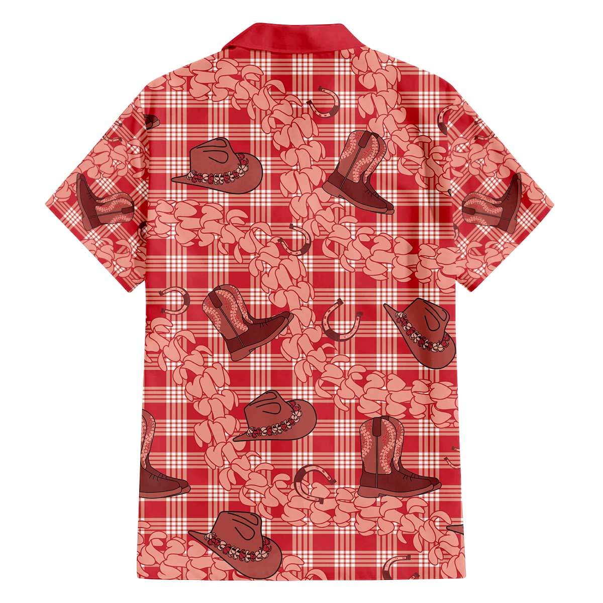 Red Palaka Hawaii Cowboy Family Matching Off The Shoulder Long Sleeve Dress and Hawaiian Shirt Puakenikeni Lei Paniolo Papale Seamless Vibes LT14 - Polynesian Pride