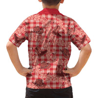 Red Palaka Hawaii Cowboy Family Matching Off Shoulder Maxi Dress and Hawaiian Shirt Puakenikeni Lei Paniolo Papale Seamless Vibes LT14 - Polynesian Pride