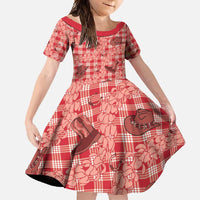 Red Palaka Hawaii Cowboy Family Matching Off Shoulder Maxi Dress and Hawaiian Shirt Puakenikeni Lei Paniolo Papale Seamless Vibes LT14 Daughter's Dress Red - Polynesian Pride