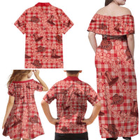 Red Palaka Hawaii Cowboy Family Matching Off Shoulder Maxi Dress and Hawaiian Shirt Puakenikeni Lei Paniolo Papale Seamless Vibes LT14 - Polynesian Pride