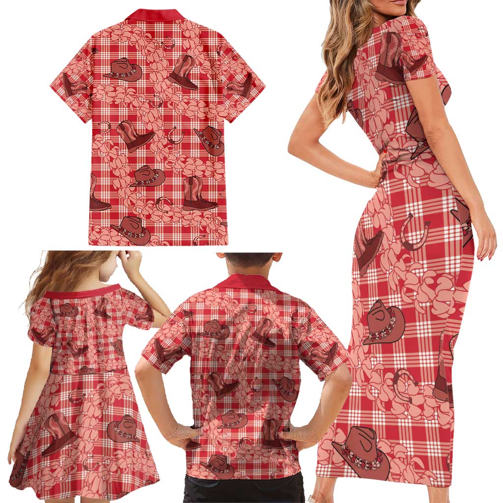 Red Palaka Hawaii Cowboy Family Matching Short Sleeve Bodycon Dress and Hawaiian Shirt Puakenikeni Lei Paniolo Papale Seamless Vibes LT14 - Polynesian Pride