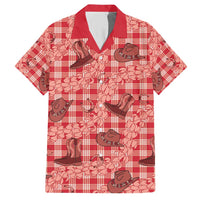 Red Palaka Hawaii Cowboy Family Matching Short Sleeve Bodycon Dress and Hawaiian Shirt Puakenikeni Lei Paniolo Papale Seamless Vibes LT14 Dad's Shirt - Short Sleeve Red - Polynesian Pride