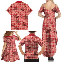 Red Palaka Hawaii Cowboy Family Matching Summer Maxi Dress and Hawaiian Shirt Puakenikeni Lei Paniolo Papale Seamless Vibes LT14 - Polynesian Pride
