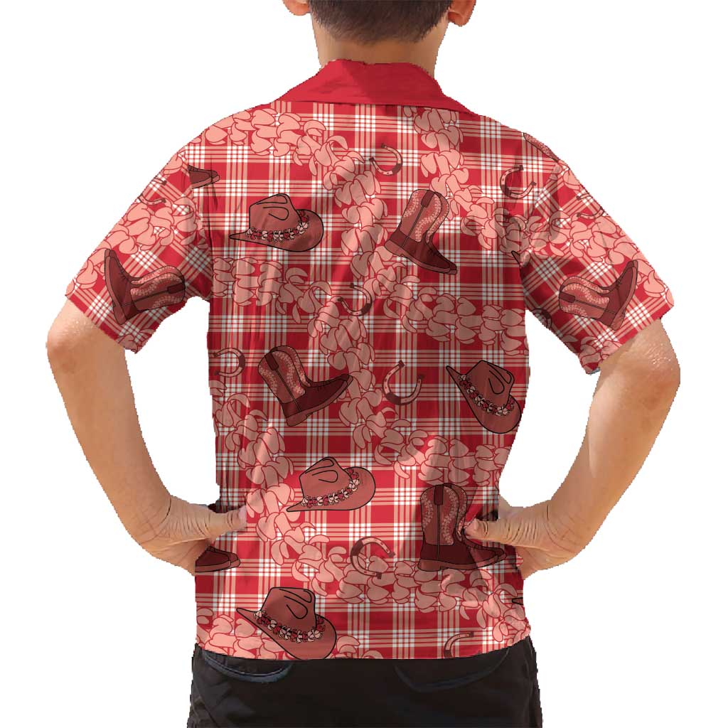 Red Palaka Hawaii Cowboy Family Matching Tank Maxi Dress and Hawaiian Shirt Puakenikeni Lei Paniolo Papale Seamless Vibes LT14 - Polynesian Pride