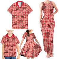 Red Palaka Hawaii Cowboy Family Matching Tank Maxi Dress and Hawaiian Shirt Puakenikeni Lei Paniolo Papale Seamless Vibes LT14 - Polynesian Pride