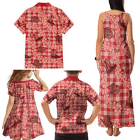 Red Palaka Hawaii Cowboy Family Matching Tank Maxi Dress and Hawaiian Shirt Puakenikeni Lei Paniolo Papale Seamless Vibes LT14 - Polynesian Pride