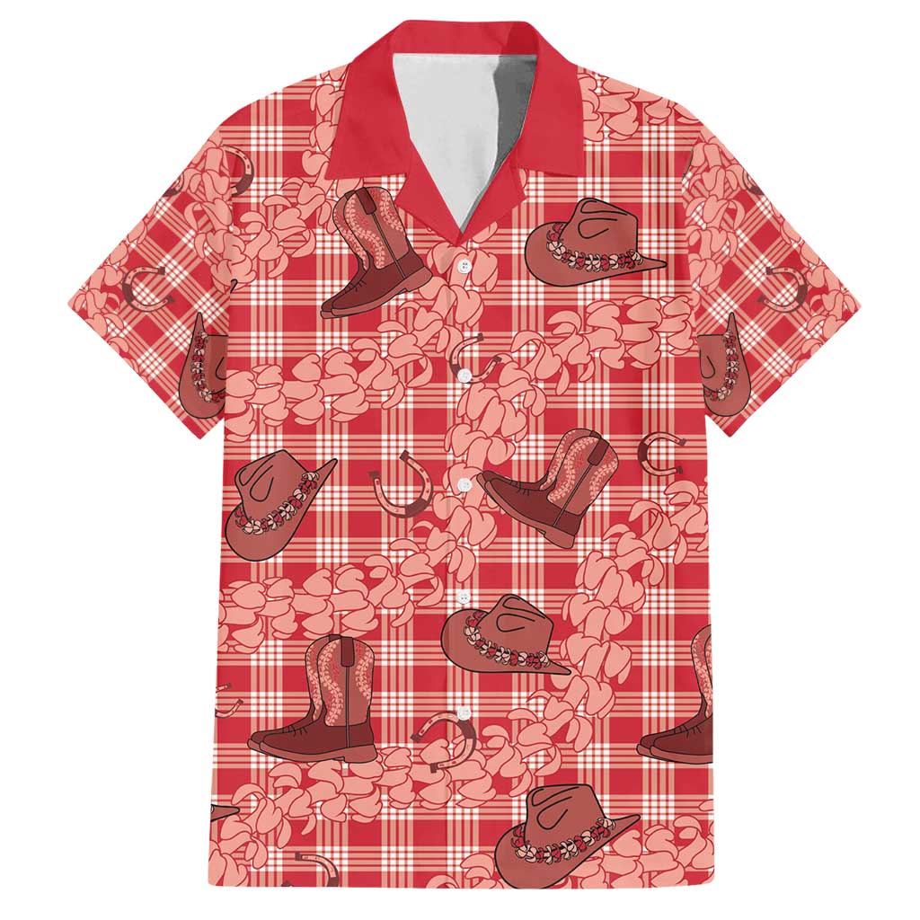 Red Palaka Hawaii Cowboy Family Matching Tank Maxi Dress and Hawaiian Shirt Puakenikeni Lei Paniolo Papale Seamless Vibes LT14 Dad's Shirt - Short Sleeve Red - Polynesian Pride