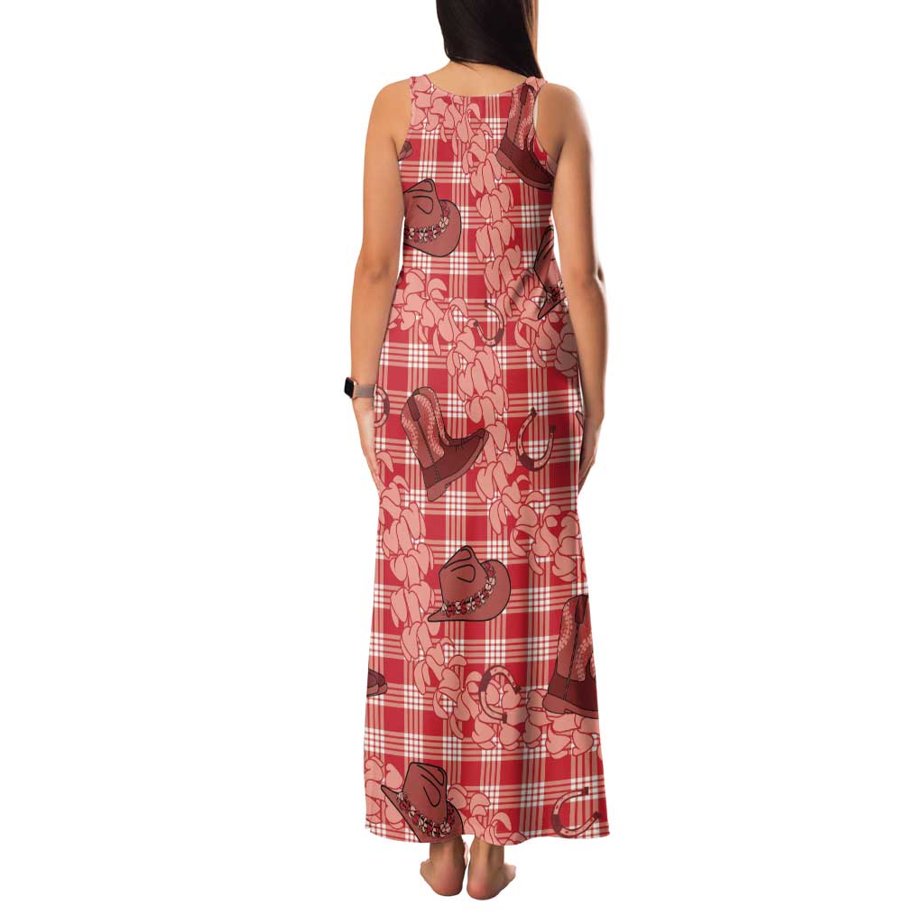 Red Palaka Hawaii Cowboy Family Matching Tank Maxi Dress and Hawaiian Shirt Puakenikeni Lei Paniolo Papale Seamless Vibes LT14 - Polynesian Pride