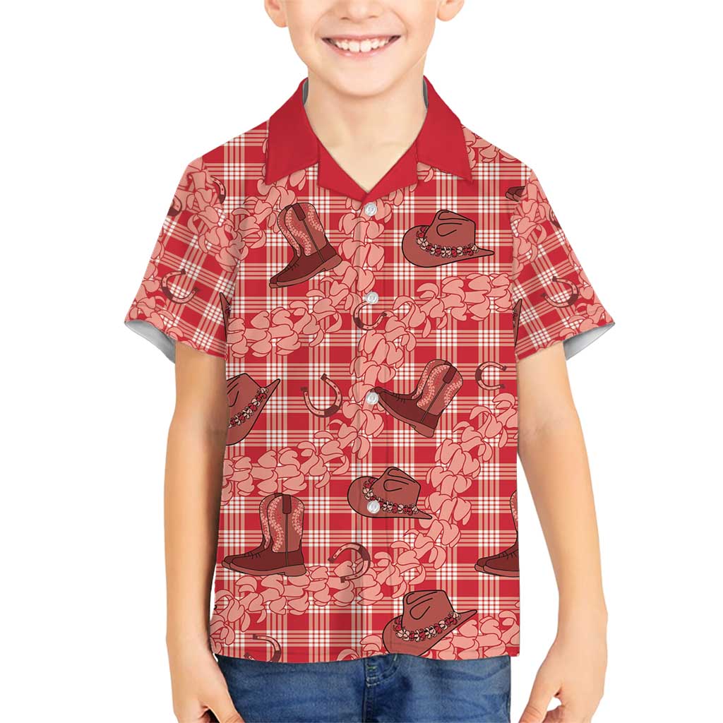 Red Palaka Hawaii Cowboy Family Matching Tank Maxi Dress and Hawaiian Shirt Puakenikeni Lei Paniolo Papale Seamless Vibes LT14 Son's Shirt Red - Polynesian Pride