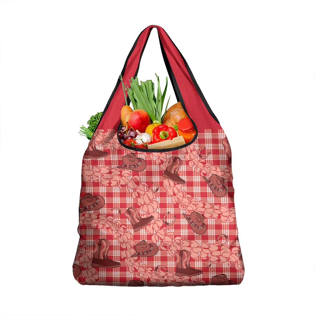 Red Palaka Hawaii Cowboy Grocery Bag Puakenikeni Lei Paniolo Papale Seamless Vibes LT14 1-pack One Size Red - Polynesian Pride