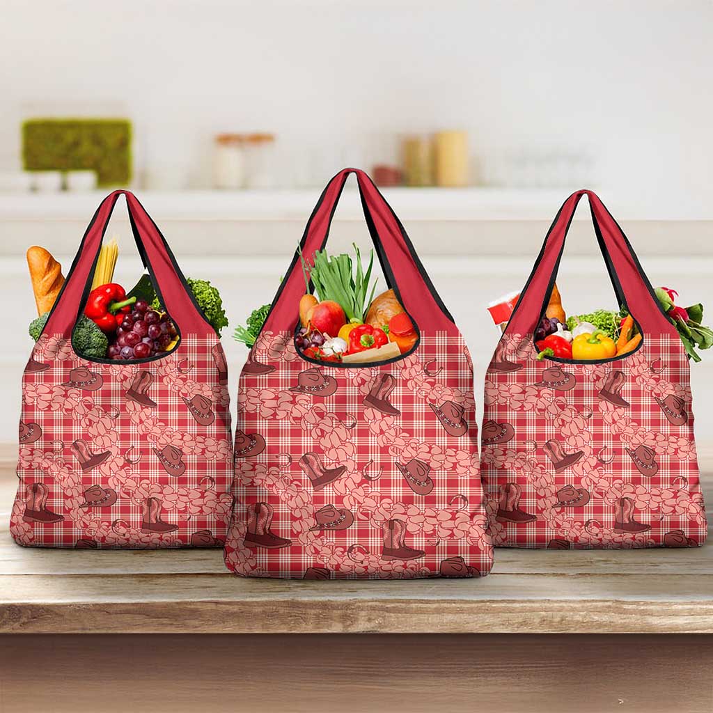 Red Palaka Hawaii Cowboy Grocery Bag Puakenikeni Lei Paniolo Papale Seamless Vibes LT14 3-pack One Size Red - Polynesian Pride