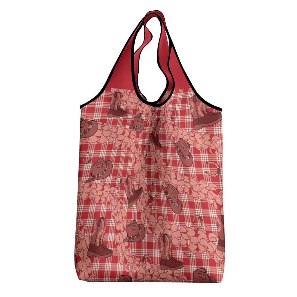 Red Palaka Hawaii Cowboy Grocery Bag Puakenikeni Lei Paniolo Papale Seamless Vibes LT14 - Polynesian Pride