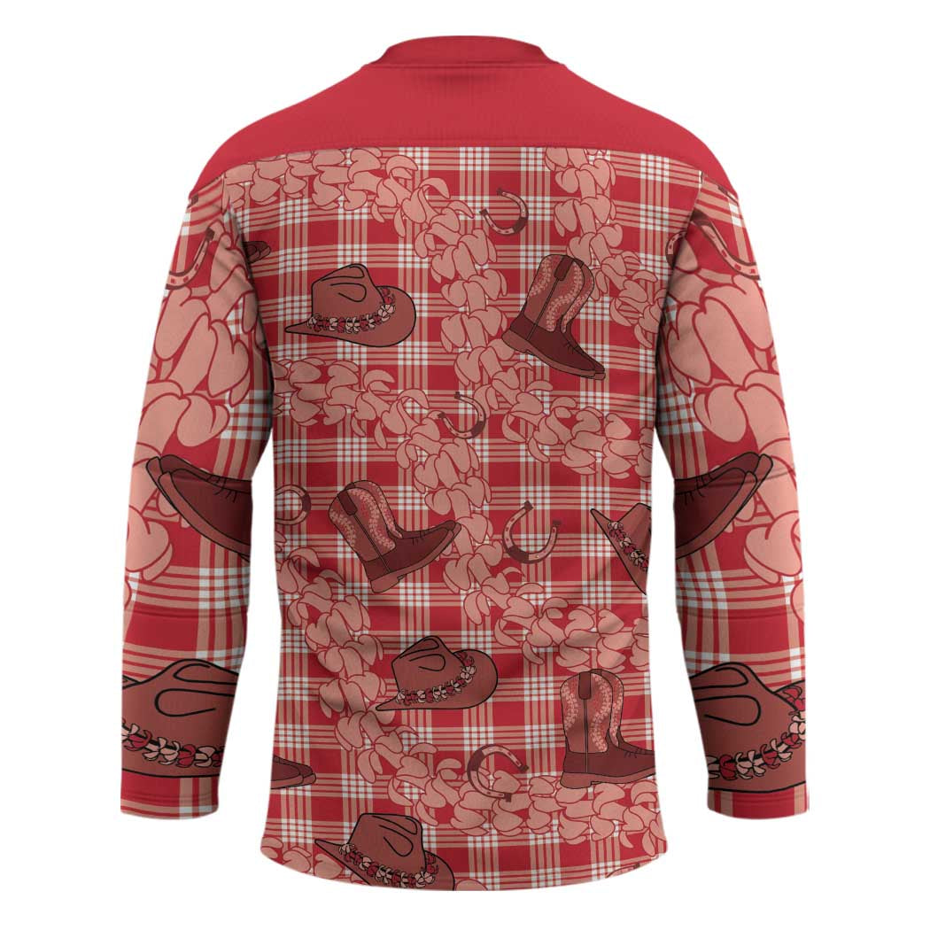 Red Palaka Hawaii Cowboy Hockey Jersey Puakenikeni Lei Paniolo Papale Seamless Vibes LT14 - Polynesian Pride