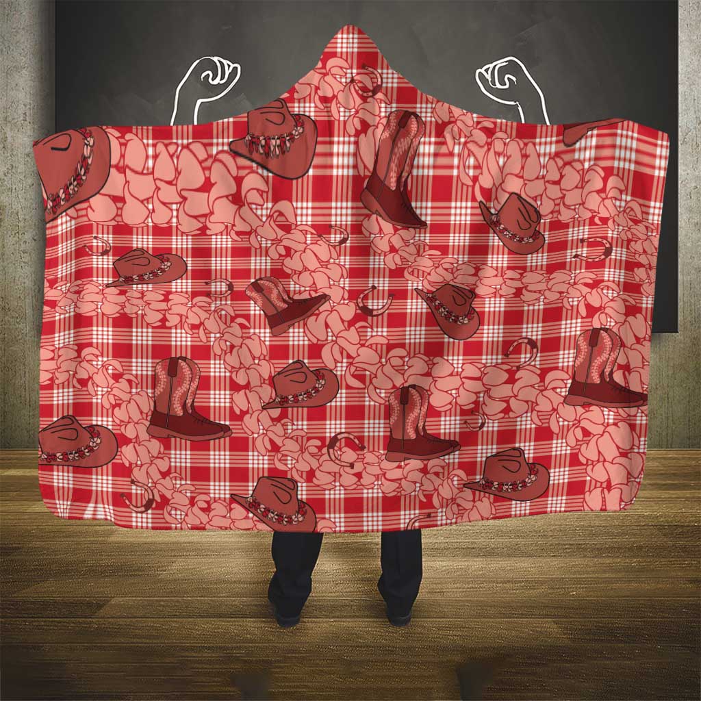 Red Palaka Hawaii Cowboy Hooded Blanket Puakenikeni Lei Paniolo Papale Seamless Vibes LT14 - Polynesian Pride