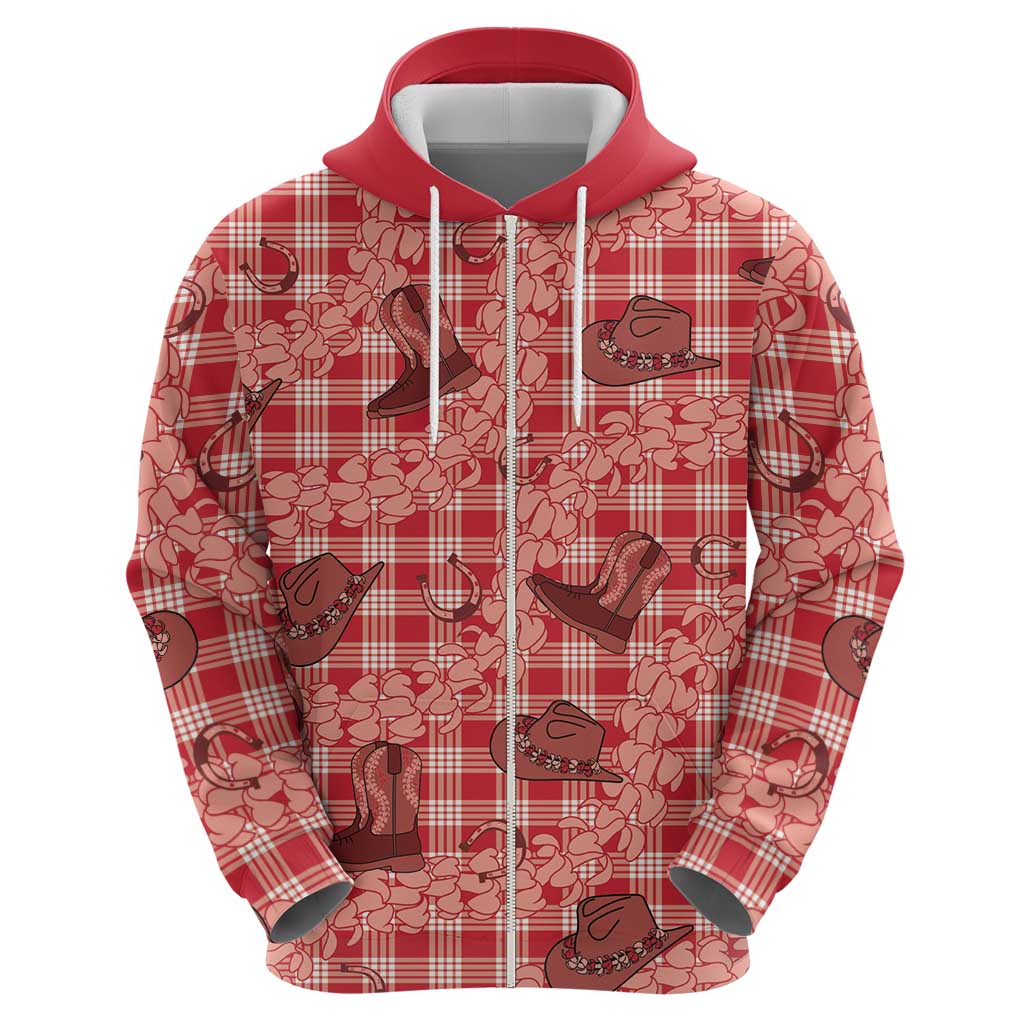 Red Palaka Hawaii Cowboy Hoodie Puakenikeni Lei Paniolo Papale Seamless Vibes LT14 - Polynesian Pride