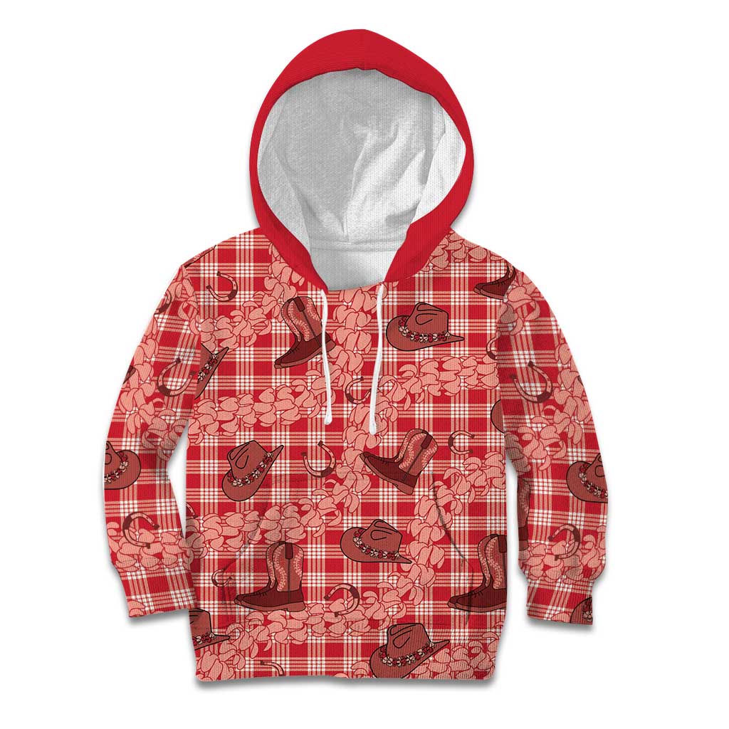 Red Palaka Hawaii Cowboy Kid Hoodie Puakenikeni Lei Paniolo Papale Seamless Vibes LT14 Hoodie Red - Polynesian Pride