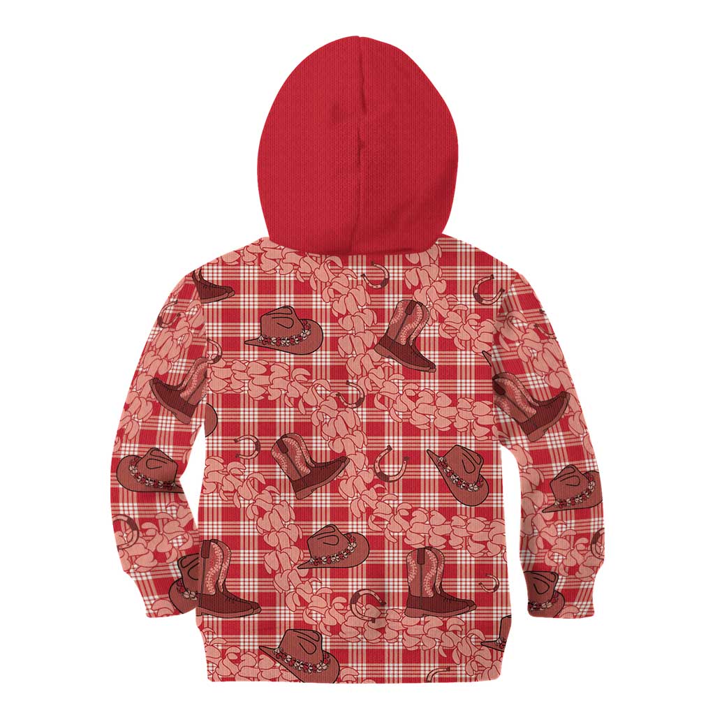 Red Palaka Hawaii Cowboy Kid Hoodie Puakenikeni Lei Paniolo Papale Seamless Vibes LT14 - Polynesian Pride