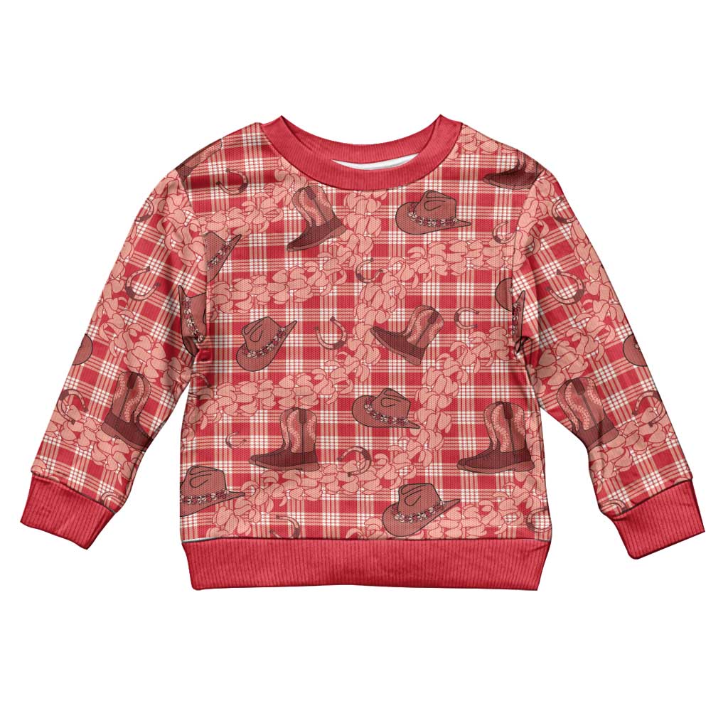 Red Palaka Hawaii Cowboy Kid Ugly Christmas Sweater Puakenikeni Lei Paniolo Papale Seamless Vibes LT14 Kid Red - Polynesian Pride