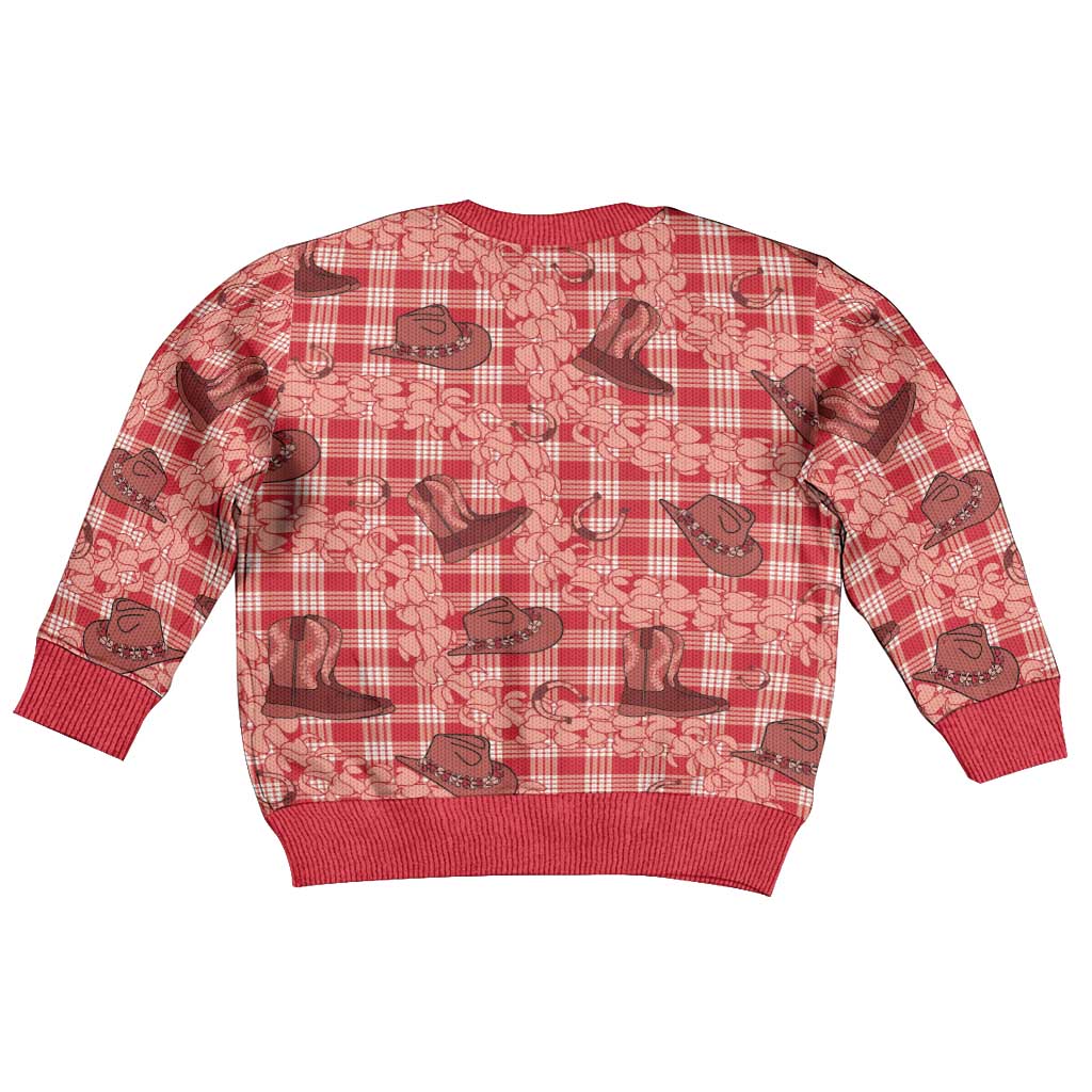 Red Palaka Hawaii Cowboy Kid Ugly Christmas Sweater Puakenikeni Lei Paniolo Papale Seamless Vibes LT14 - Polynesian Pride