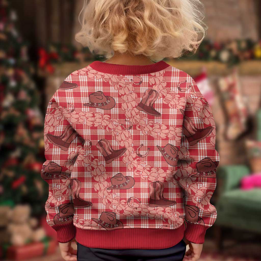 Red Palaka Hawaii Cowboy Kid Ugly Christmas Sweater Puakenikeni Lei Paniolo Papale Seamless Vibes LT14 - Polynesian Pride