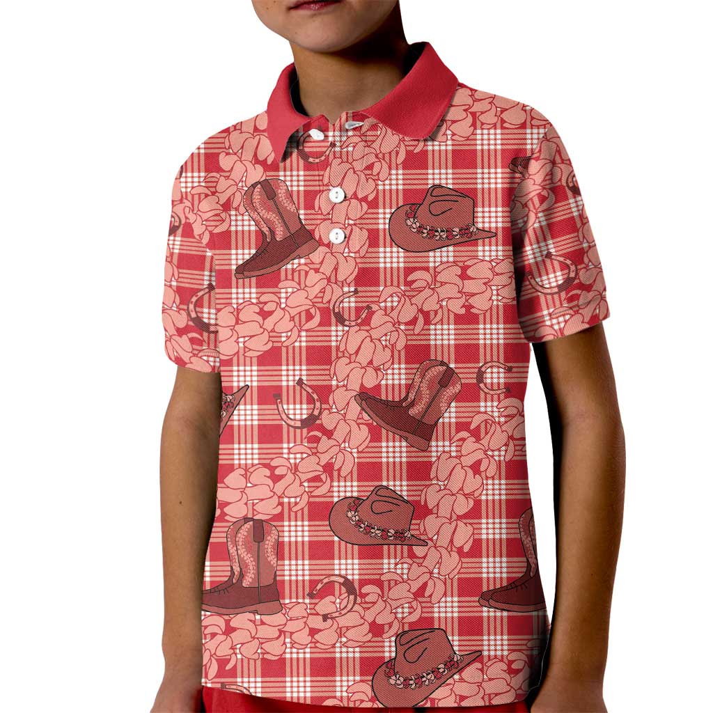 Red Palaka Hawaii Cowboy Kid Polo Shirt Puakenikeni Lei Paniolo Papale Seamless Vibes LT14 Kid Red - Polynesian Pride