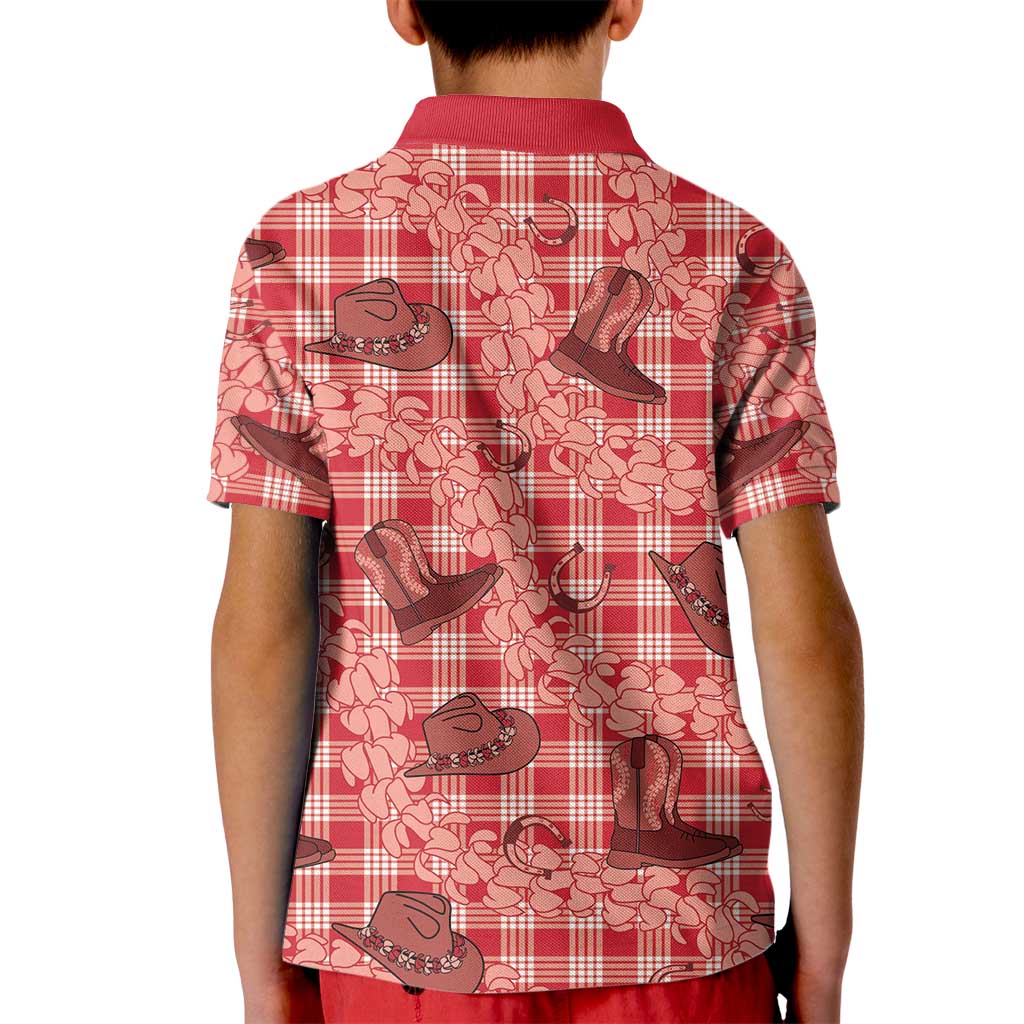 Red Palaka Hawaii Cowboy Kid Polo Shirt Puakenikeni Lei Paniolo Papale Seamless Vibes LT14 - Polynesian Pride