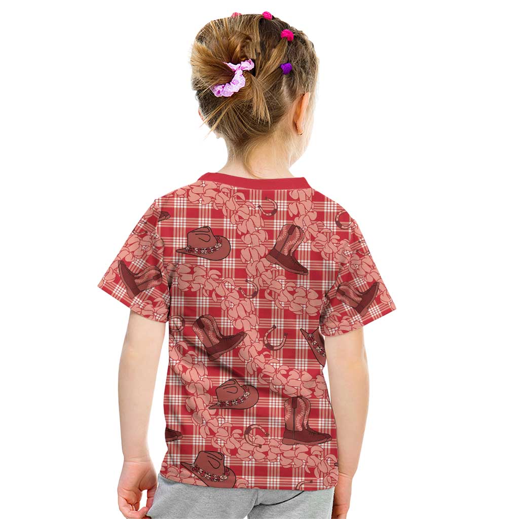 Red Palaka Hawaii Cowboy Kid T Shirt Puakenikeni Lei Paniolo Papale Seamless Vibes LT14 - Polynesian Pride