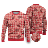 Red Palaka Hawaii Cowboy Ugly Christmas Sweater Puakenikeni Lei Paniolo Papale Seamless Vibes LT14 Red - Polynesian Pride