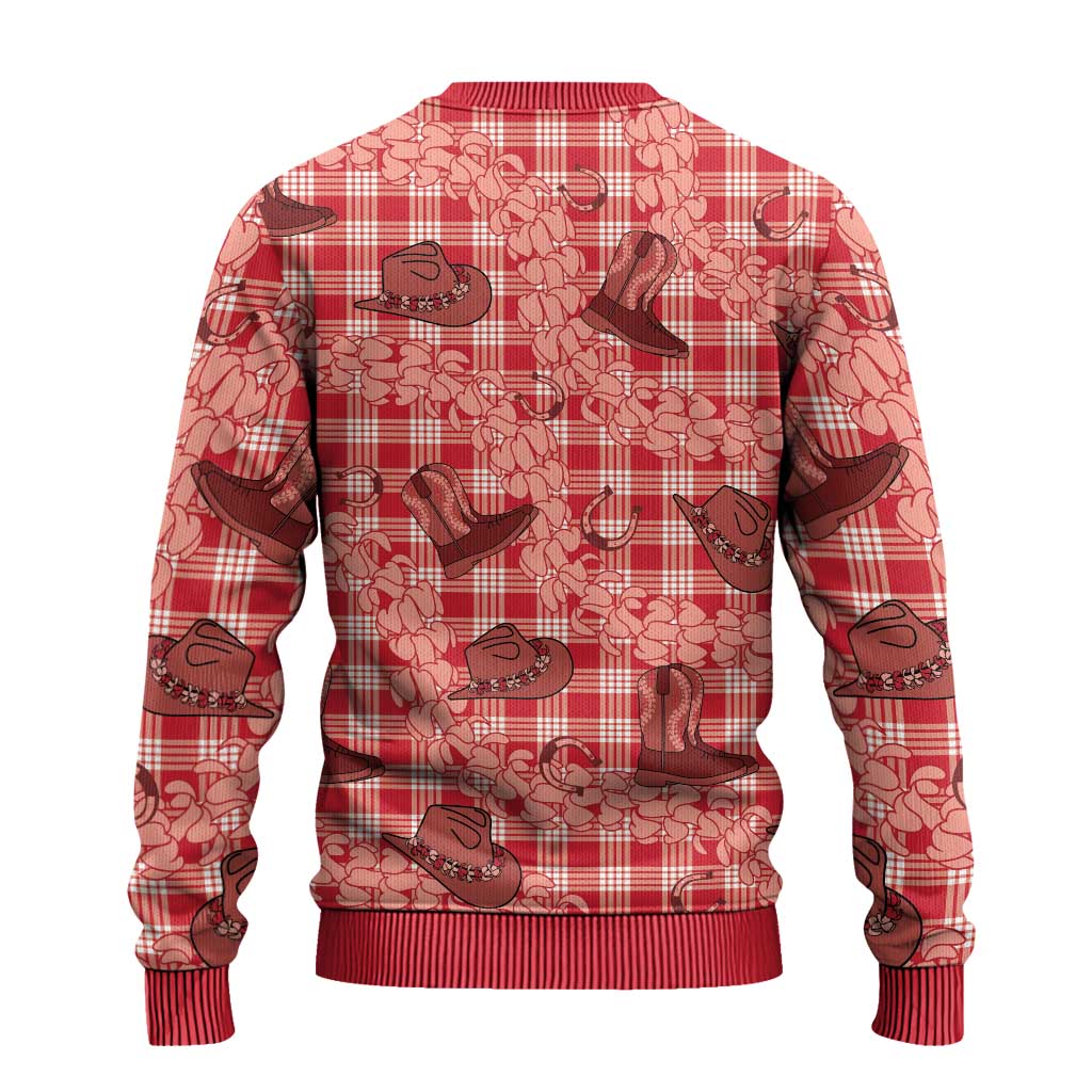 Red Palaka Hawaii Cowboy Ugly Christmas Sweater Puakenikeni Lei Paniolo Papale Seamless Vibes LT14 - Polynesian Pride