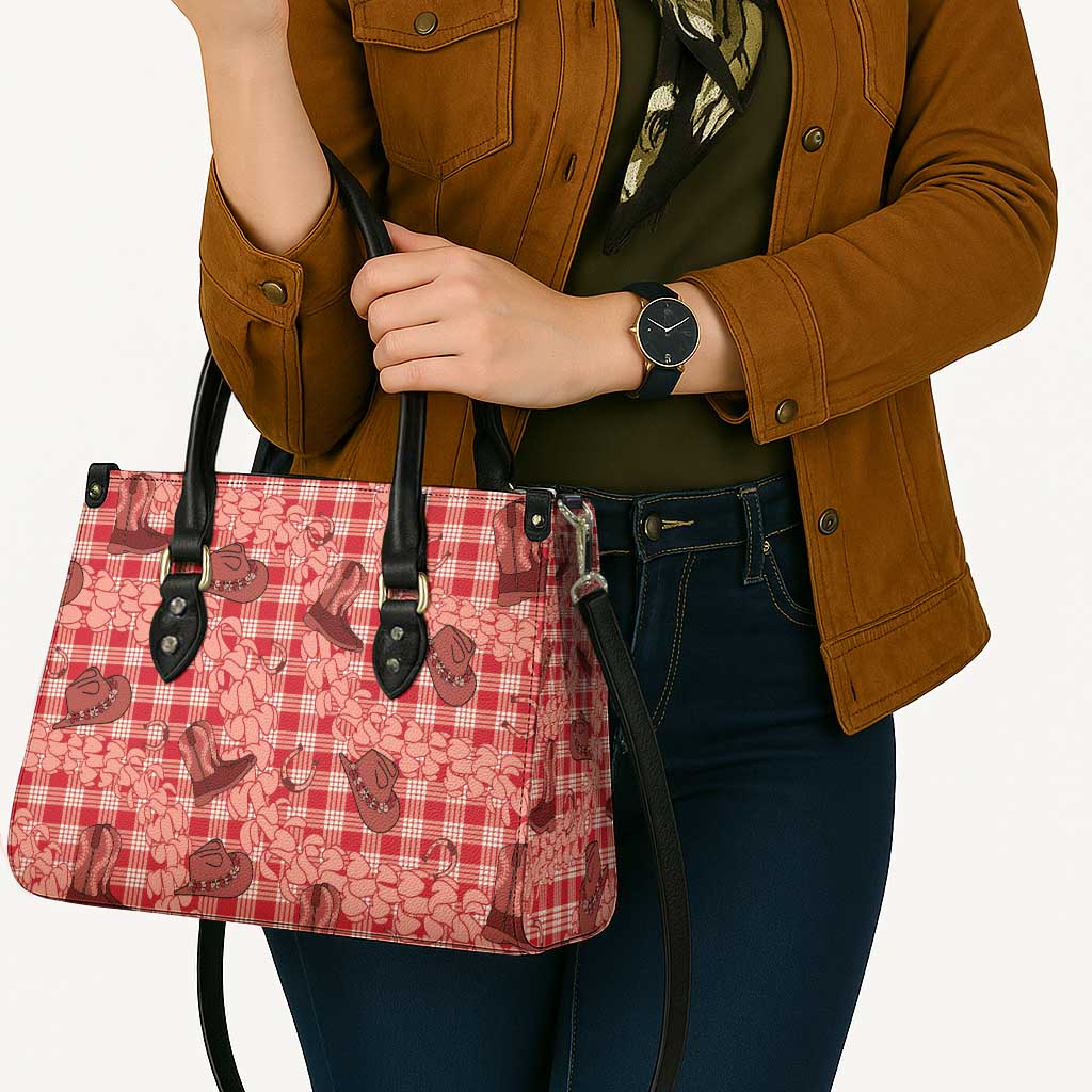 Red Palaka Hawaii Cowboy Leather Bag Puakenikeni Lei Paniolo Papale Seamless Vibes - Polynesian Pride