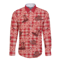 Red Palaka Hawaii Cowboy Long Sleeve Button Shirt Puakenikeni Lei Paniolo Papale Seamless Vibes LT14 Unisex Red - Polynesian Pride