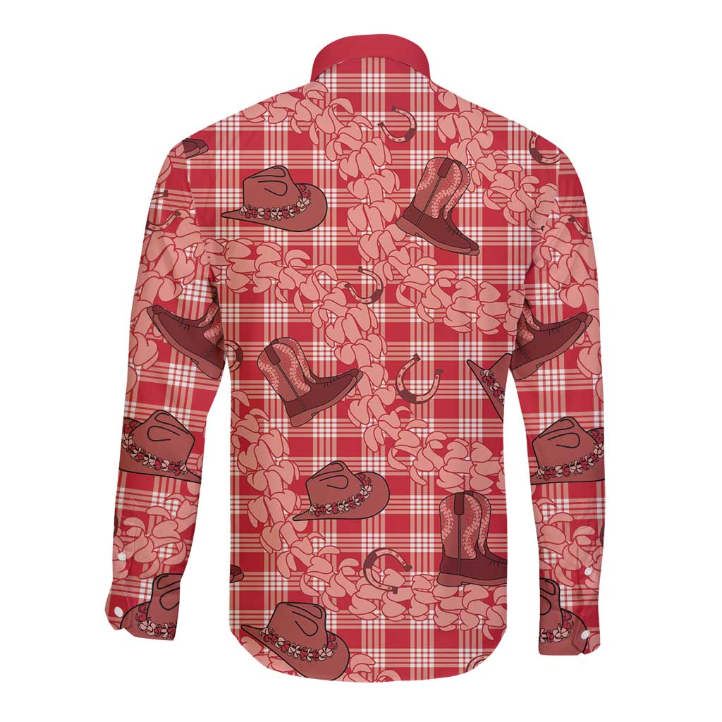 Red Palaka Hawaii Cowboy Long Sleeve Button Shirt Puakenikeni Lei Paniolo Papale Seamless Vibes LT14 - Polynesian Pride