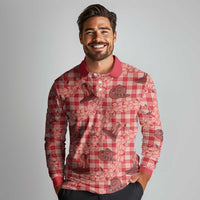 Red Palaka Hawaii Cowboy Long Sleeve Polo Shirt Puakenikeni Lei Paniolo Papale Seamless Vibes LT14 - Polynesian Pride