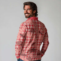 Red Palaka Hawaii Cowboy Long Sleeve Polo Shirt Puakenikeni Lei Paniolo Papale Seamless Vibes LT14 - Polynesian Pride
