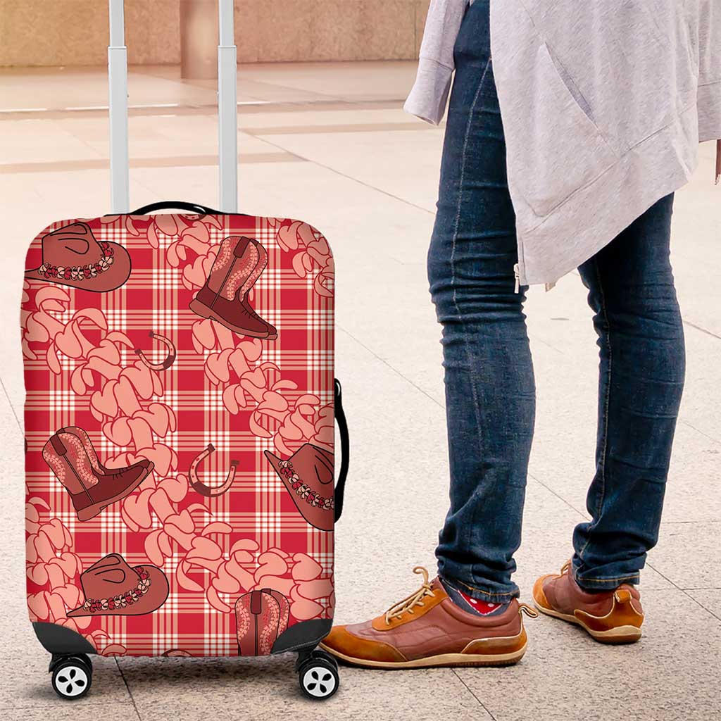 Red Palaka Hawaii Cowboy Luggage Cover Puakenikeni Lei Paniolo Papale Seamless Vibes LT14 Red - Polynesian Pride