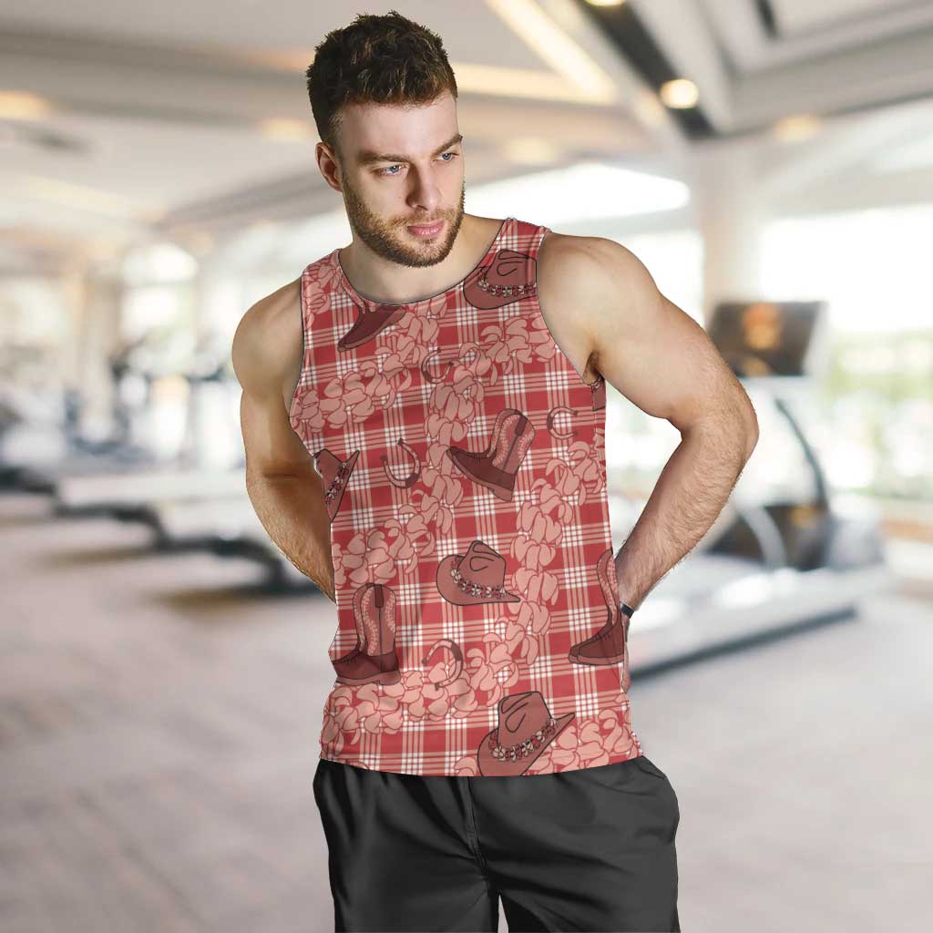 Red Palaka Hawaii Cowboy Men Tank Top Puakenikeni Lei Paniolo Papale Seamless Vibes LT14 Red - Polynesian Pride