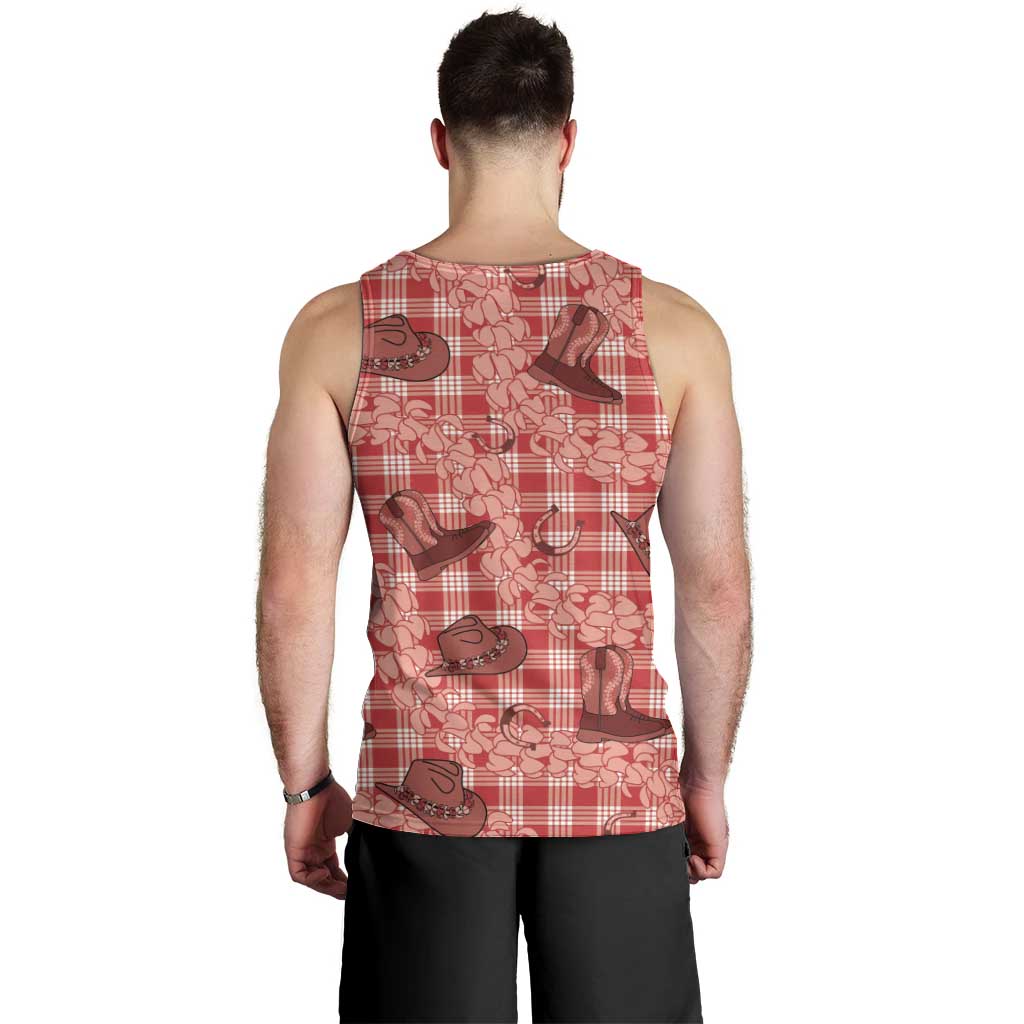 Red Palaka Hawaii Cowboy Men Tank Top Puakenikeni Lei Paniolo Papale Seamless Vibes LT14 - Polynesian Pride
