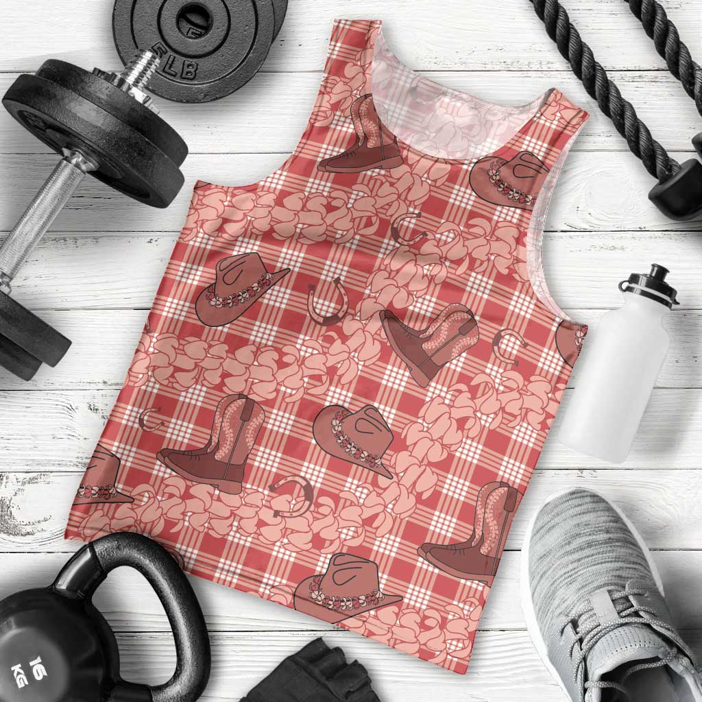 Red Palaka Hawaii Cowboy Men Tank Top Puakenikeni Lei Paniolo Papale Seamless Vibes LT14 - Polynesian Pride