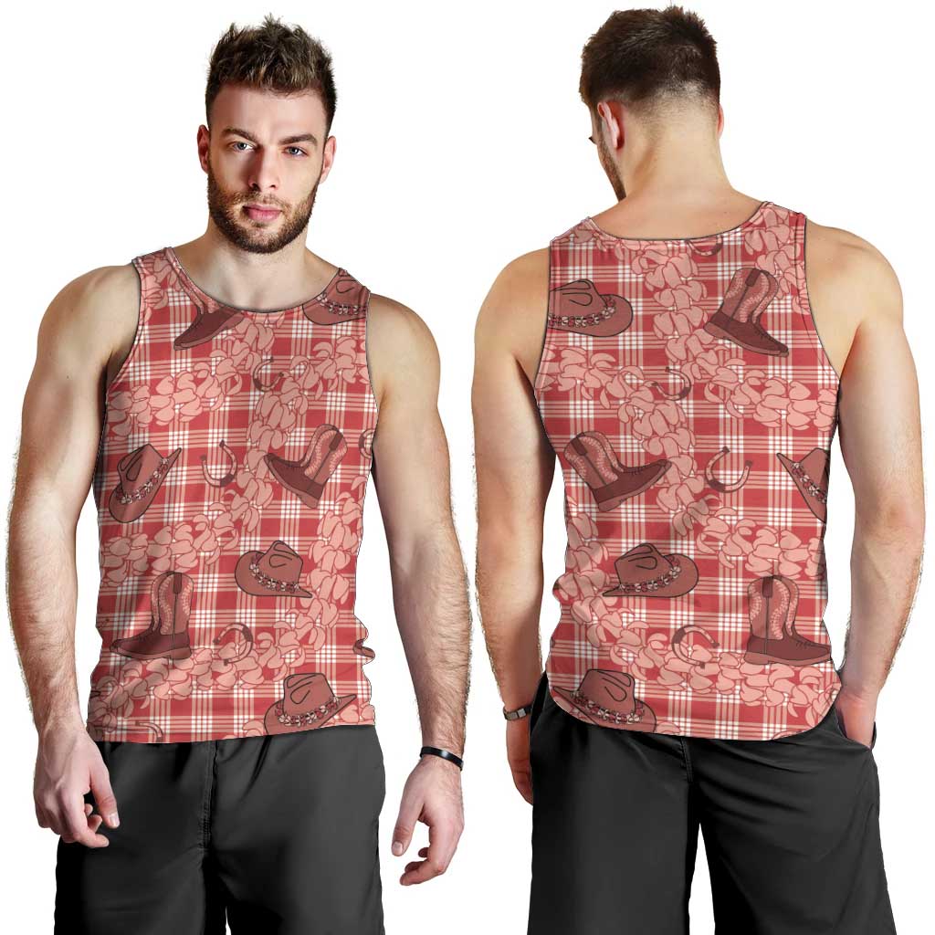 Red Palaka Hawaii Cowboy Men Tank Top Puakenikeni Lei Paniolo Papale Seamless Vibes LT14 - Polynesian Pride