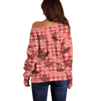 Red Palaka Hawaii Cowboy Off Shoulder Sweater Puakenikeni Lei Paniolo Papale Seamless Vibes LT14 - Polynesian Pride